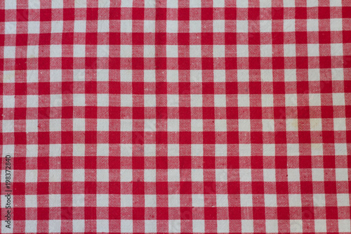 texture of cotton checkered white-red fabric