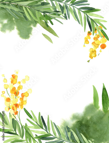 Vertical background of yellow mimosa flower for wedding card, poster, postcard. © Kateryna