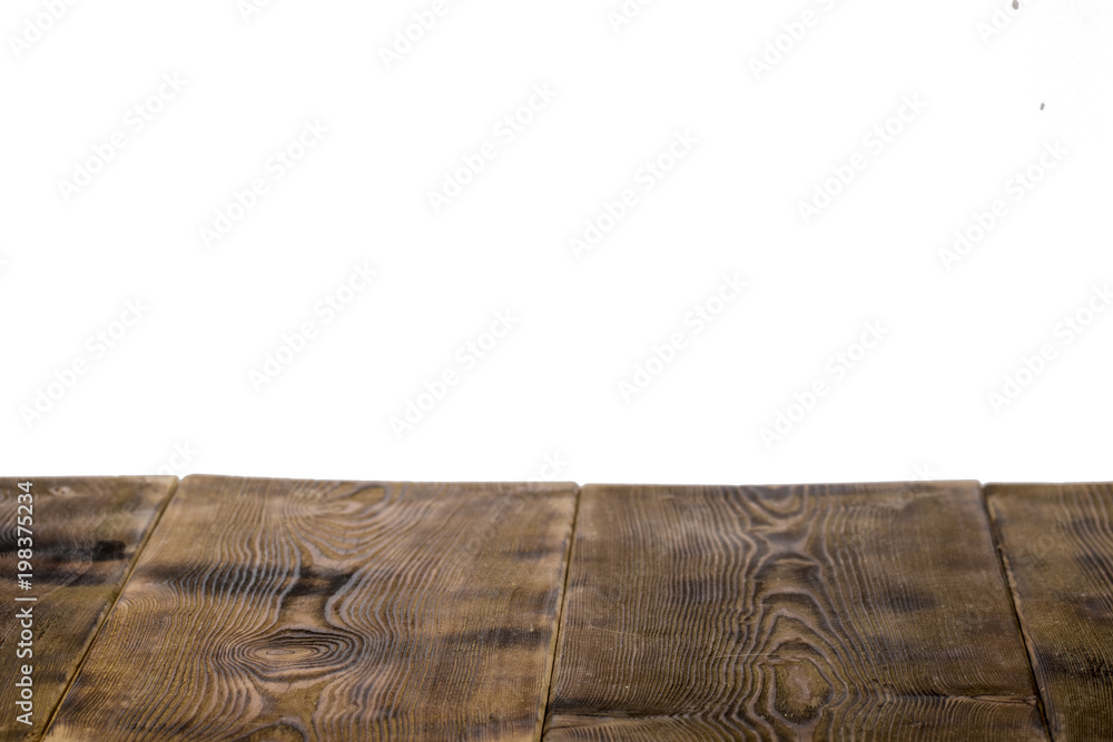 empty wooden table top isolated on white background, used for display or montage your products empty wooden table top isolated on white background, used for display or montage your products