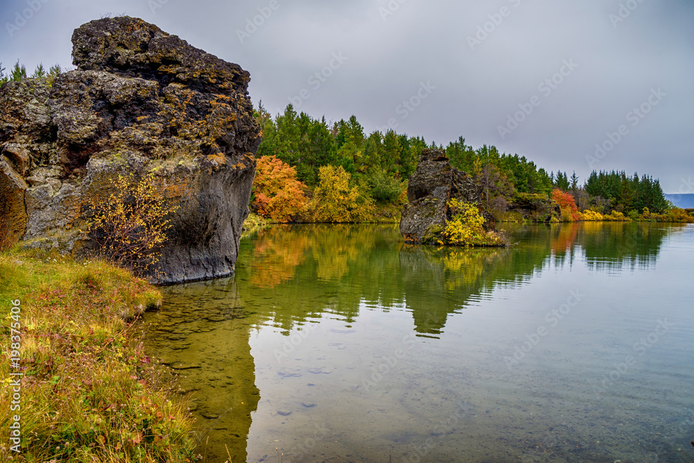 Fototapeta premium Rock formations at Lake Myvatn