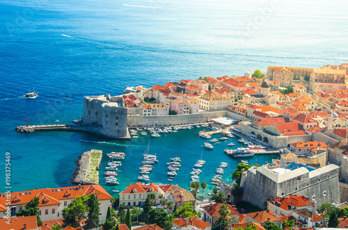 Fototapeta Naklejka Na Ścianę i Meble -  Stunning panorama of Dubrovnik with old town and Adriatic sea,Dalmatia,Croatia,Europe