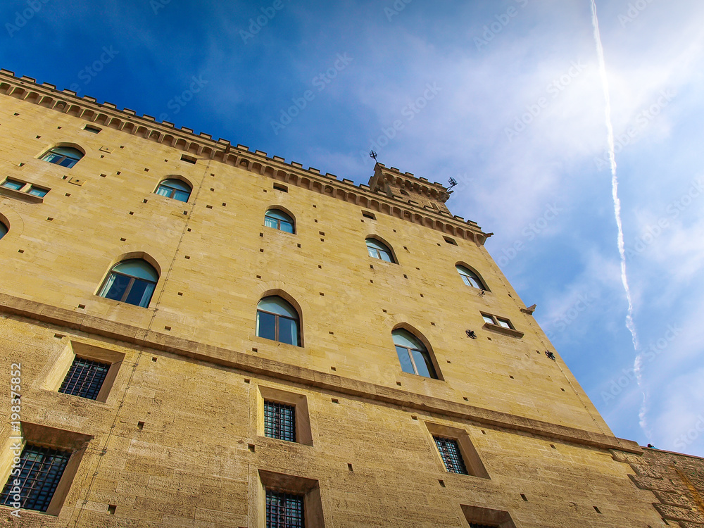 Side view of The Palazzo Publico in San Marino