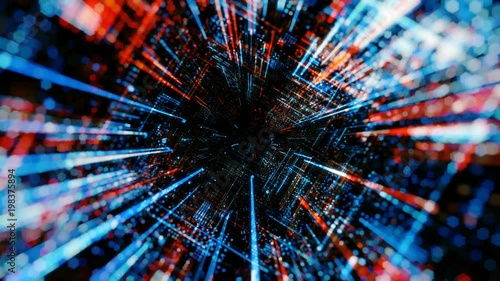 Abstract digital abstract virtual city. Scanning city for hackers attack concept. Software developer, programming, binary computer code with technology and connection concept. 3D render 4K loop