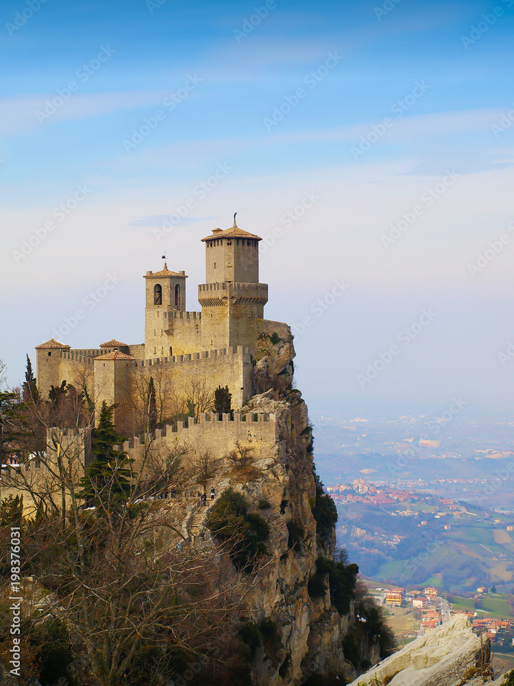 The Fortress La Rocca Guaita with beautiful landscape background	