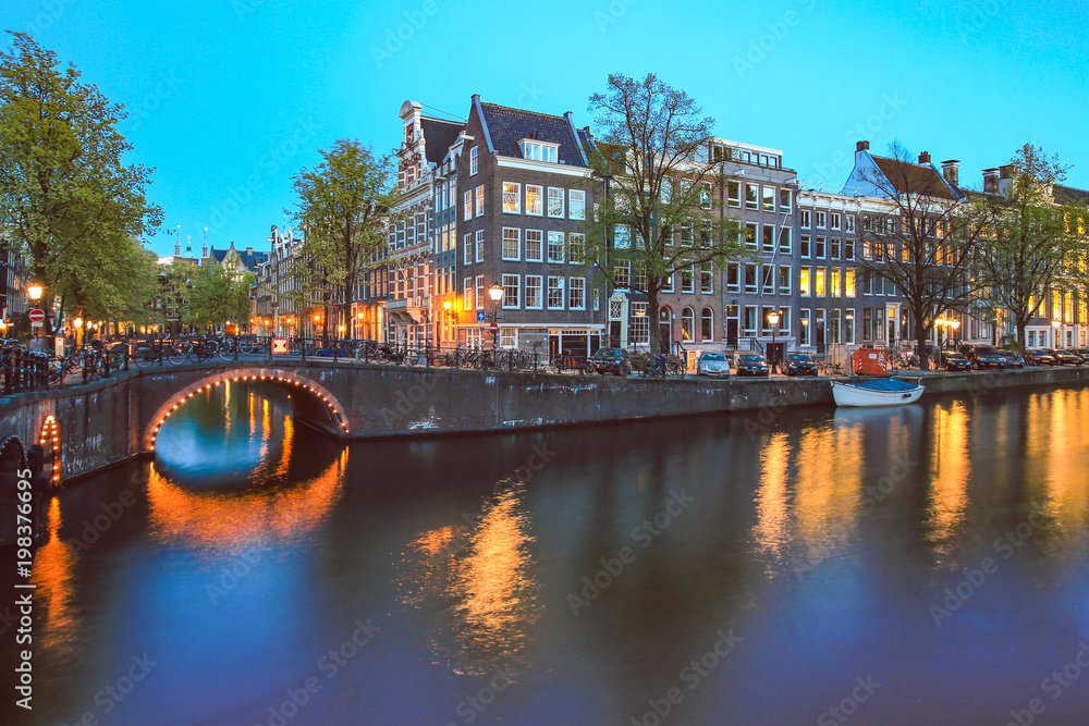 Amsterdam Canals at dusk, Netherlands	