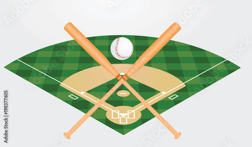 Baseball ball, bats and field. vector illustration