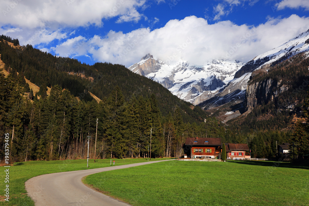 Berner Oberland alpine landscape in Kandersteg, Switzerland, Europe