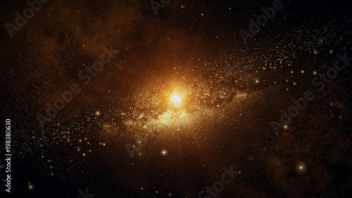 The solar system with stars and the sun in outer space 3d illustration