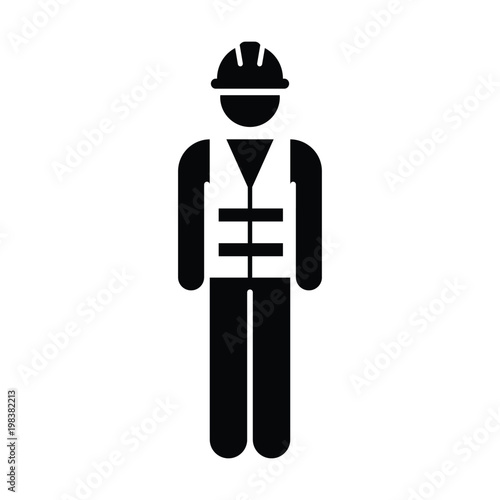 Worker Icon Vector Male Service Person of Building Construction Workman With Hardhat Helmet and Jacket in Glyph Pictogram Symbol illustration