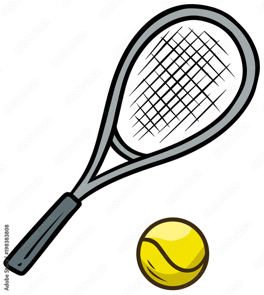 Cartoon tennis racket and yellow ball Stock Vector | Adobe Stock