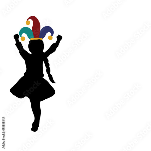Silhouette girl happy April 1. Day Fools. Day laughter