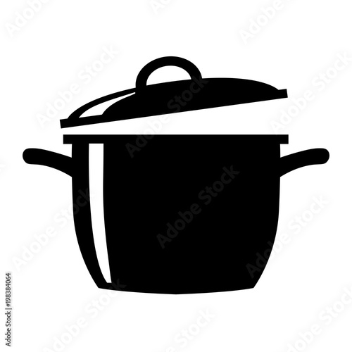 Simple, flat, black and white cooking pot silhouette illustration. Isolated on white