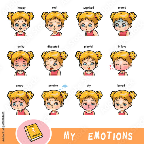 Cartoon visual dictionary for children. The human emotions