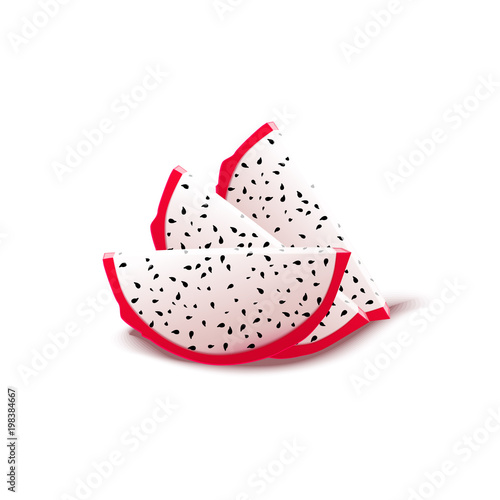 Slices delicious pitahaya isolated on white background. Vector realistic illustration