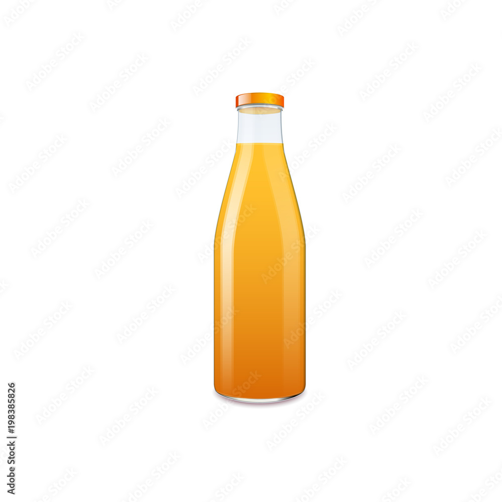 Orange juice in glass bottle isolated on white background. Vector illustration Orange juice in glass bottle isolated on white background. Vector illustration