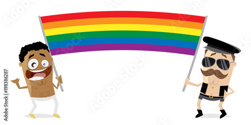 gay men with big rainbow flag