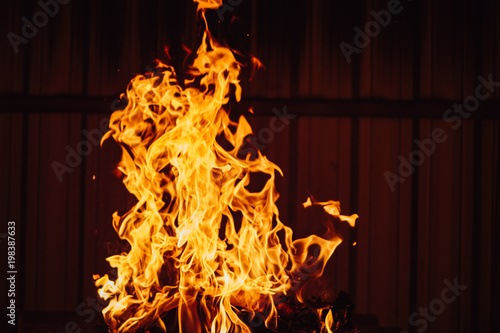 Burning Fire on the grill before hot meat