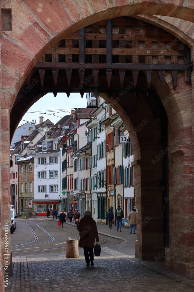 The Spalentor gate in Basel, Switzerland, frames the town with its walls