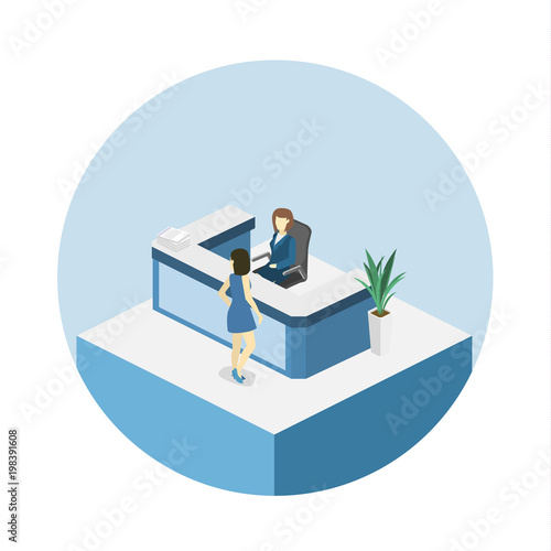 Isometric flat 3D cutaway interior Dentistry waiting room. Dental Clinic