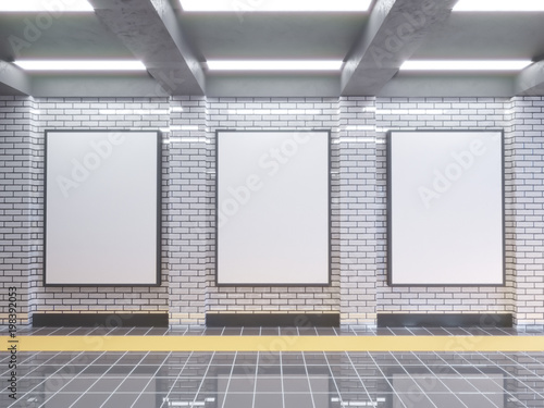 large poster at metro station 3d illustration signboard,  space,  station,  subway,  template,  three,  underground