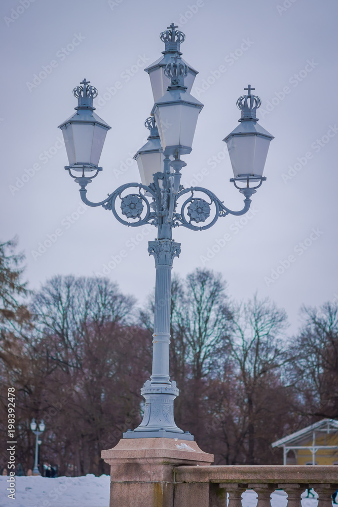 Close up of public park lantern at the Royal Palace in Oslo