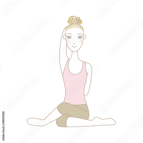 ヨガ　牛の顔のポーズをする若い女性