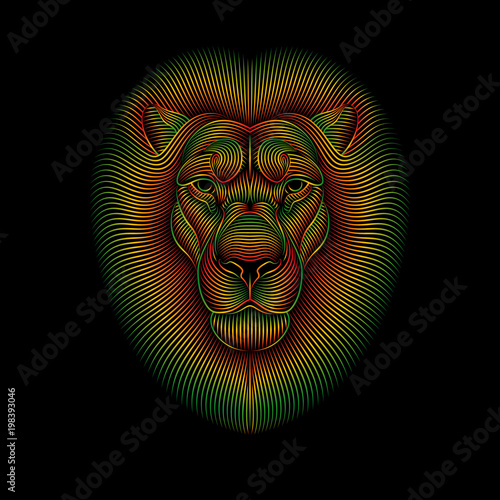 Φωτογραφία Engraving of stylized rasta lion on black background