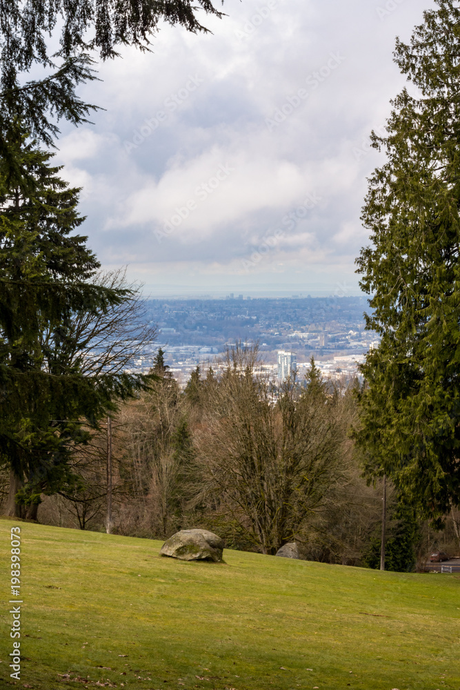 view on the Burnaby Mountain on a cloudy day