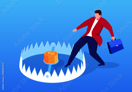Businessman carefully enters mouse trap