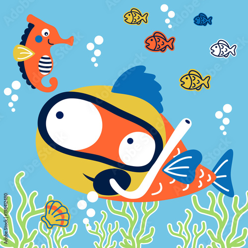 Marine life cartoon. Eps 10
