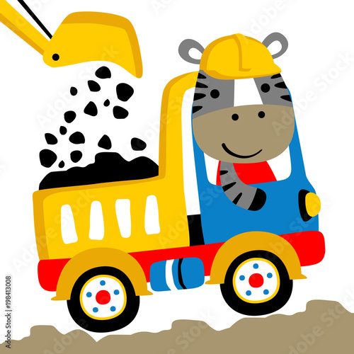 Zebra on truck cartoon. Eps 10