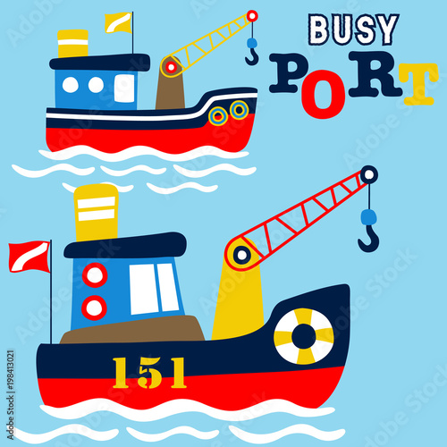 fishing boats cartoon in the port. Eps 10