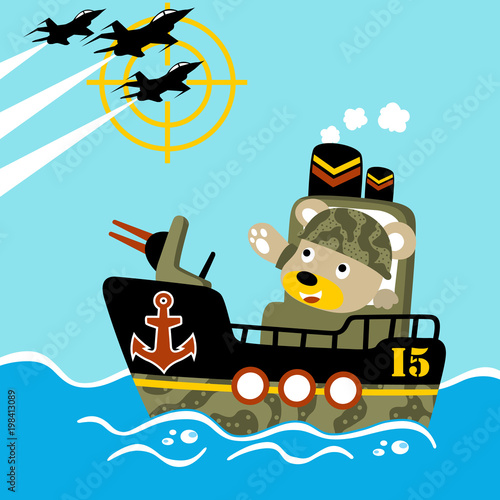 Gunboat cartoon with funny soldier. Eps 10