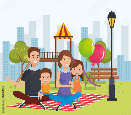 cute family happy in the picnic day characters photo