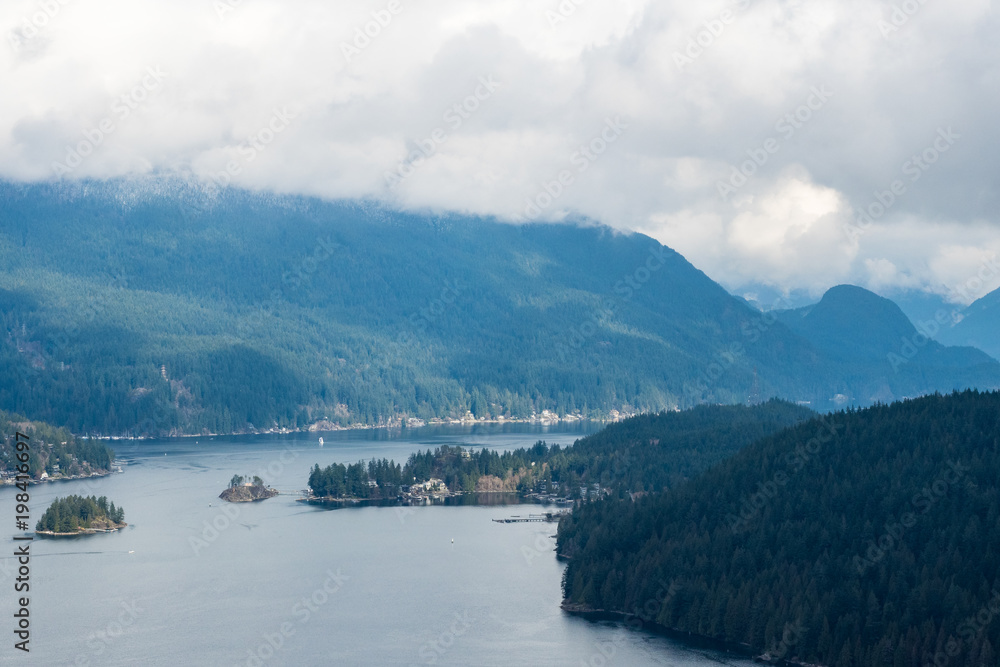 view of Indian Arm inlet from the mountain top