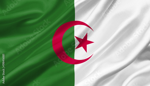 Algeria flag waving with the wind, 3D illustration.