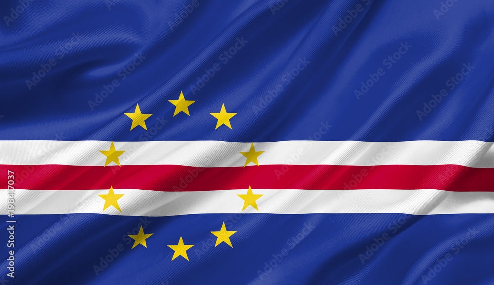 Cape Verde flag waving with the wind, 3D illustration.