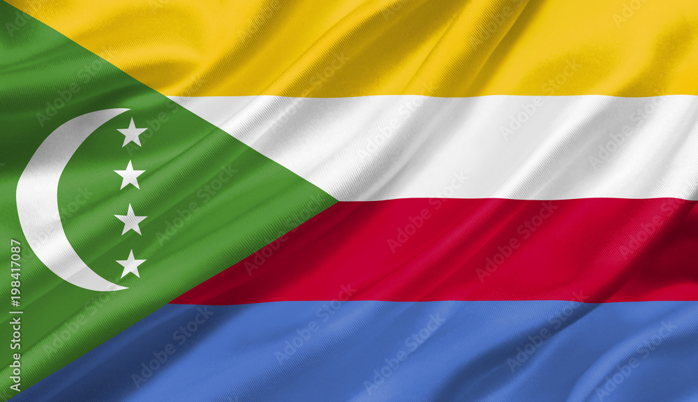Obraz premium Comoros flag waving with the wind, 3D illustration.