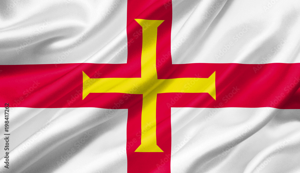 Obraz premium Guernsey flag waving with the wind, 3D illustration.