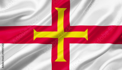Fotografie Guernsey flag waving with the wind, 3D illustration.
