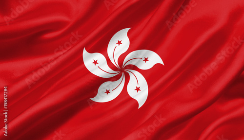 Hong Kong flag waving with the wind, 3D illustration. photo