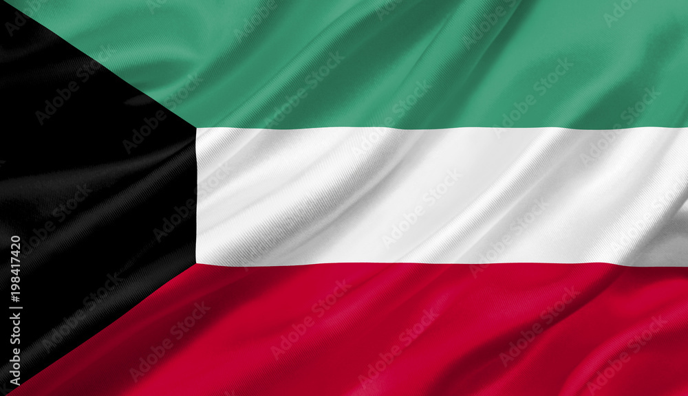 Kuwait flag waving with the wind, 3D illustration.