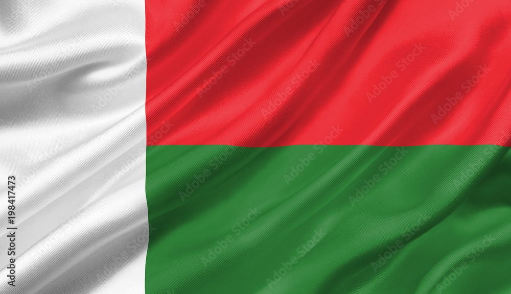 Madagascar flag waving with the wind, 3D illustration.
