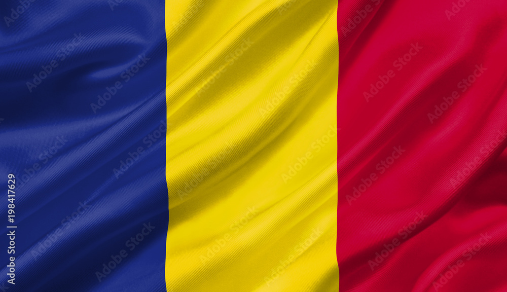 Romania flag waving with the wind, 3D illustration. Romania flag waving with the wind, 3D illustration.