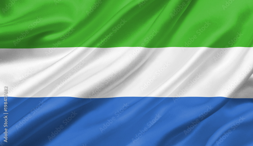 Sierra Leone flag waving with the wind, 3D illustration.