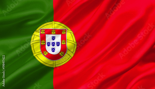 Portugal flag waving with the wind, 3D illustration.