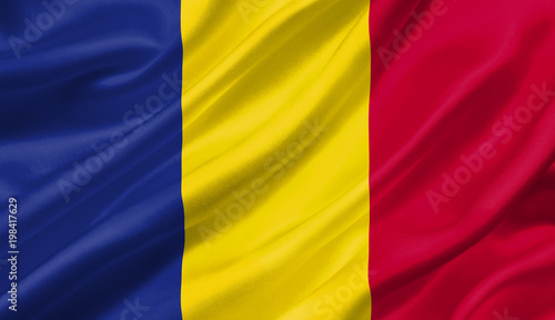 Romania flag waving with the wind, 3D illustration.
