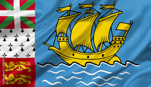 Saint Pierre and Miquelon flag waving with the wind, 3D illustration.