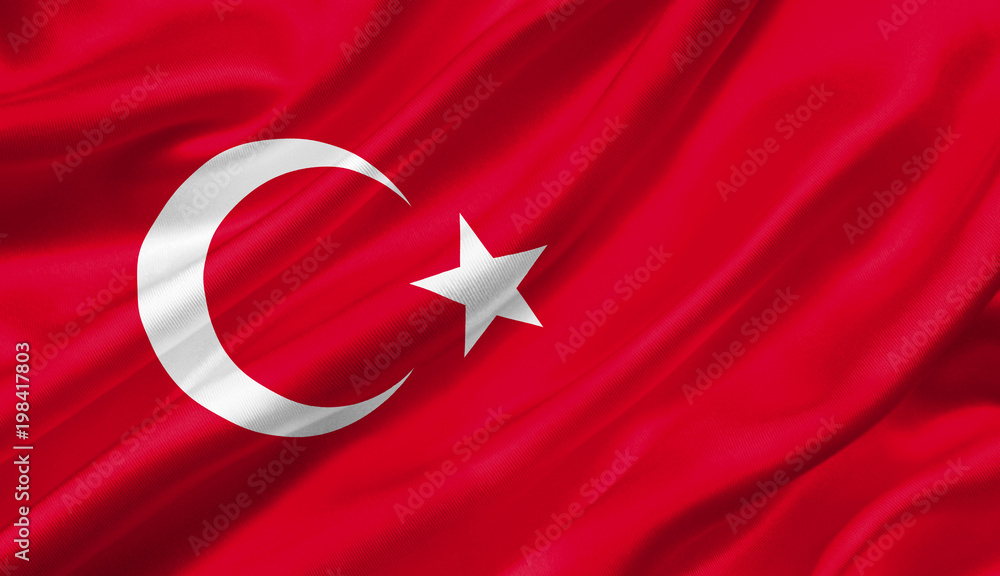 Turkey flag waving with the wind, 3D illustration.