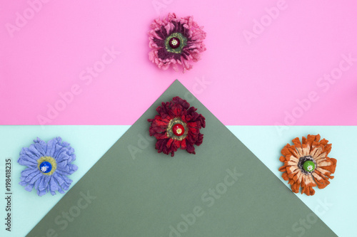 Four brooches from felted wool in the form of a flower